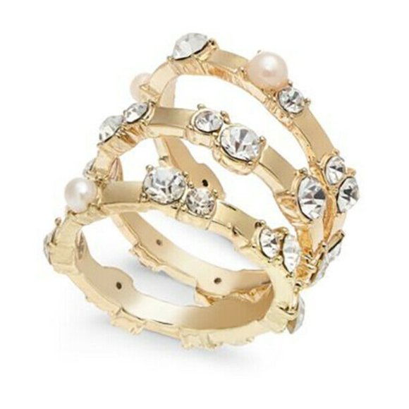 Jewelry - INC Gold-Tone 3-Piece Set: Imitation Pearl & Crystal Stacking Rings - The Epitom